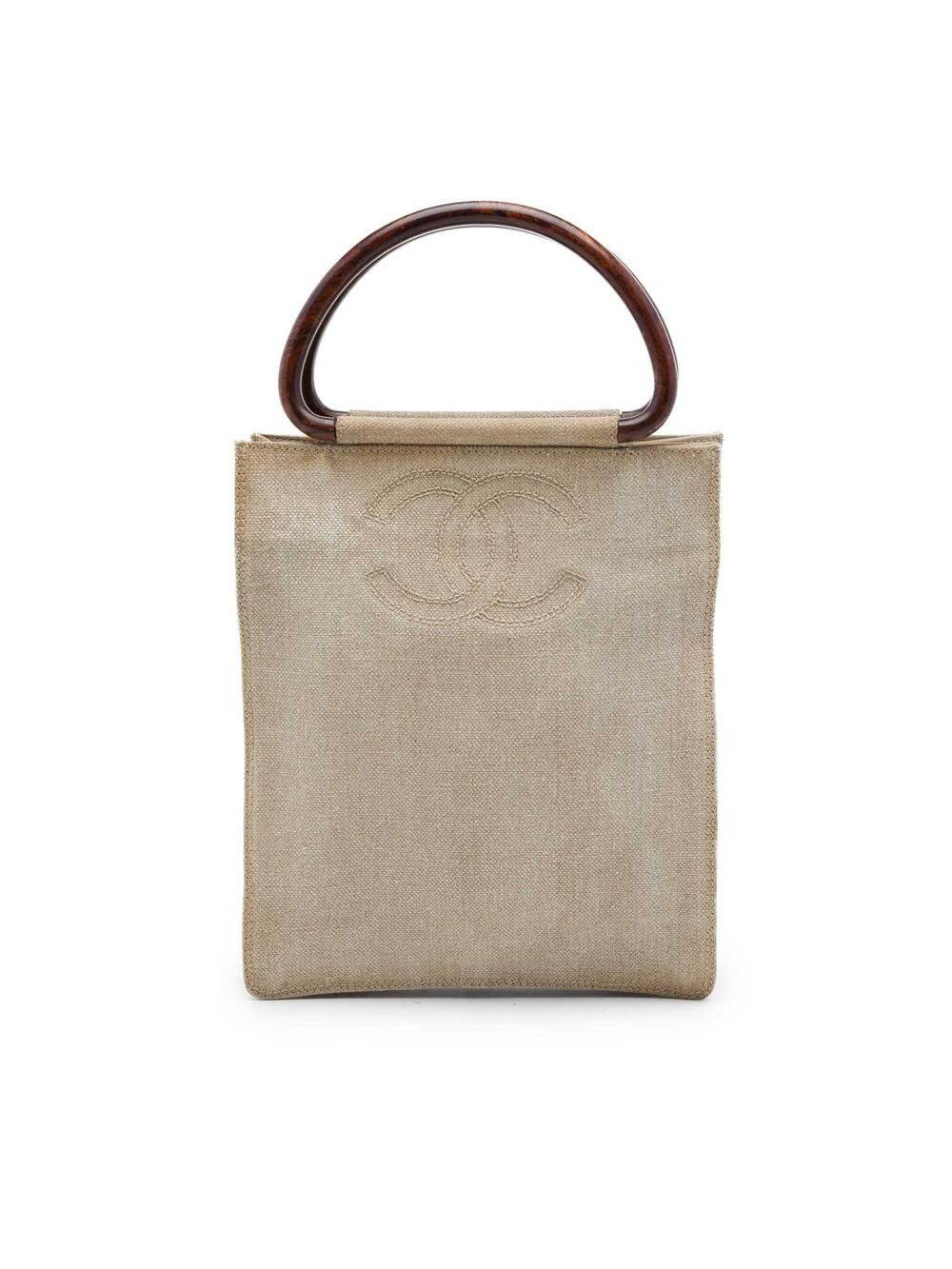 Chanel Cc Canvas Wooden Handle Tote #361838C13B